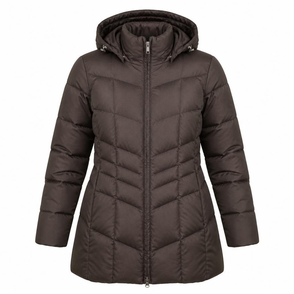 Lands End Down Puffer Coat Womens S 6-8 Brown Hooded Quilted Classic Winter Ski